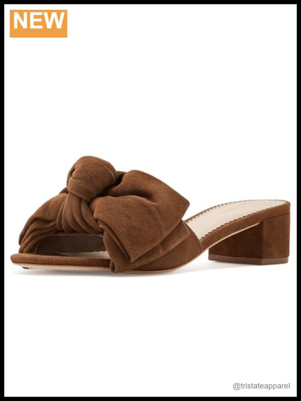 Suede Slip On Slide Sandal with Bow Detail Ankle Strap Block Heel